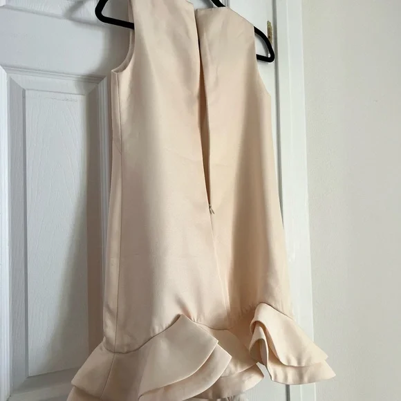 Elegant Light Beige Ivory Cream Peachy Sleeveless Dress with Ruffle Hem ~ small - Picture 4 of 7